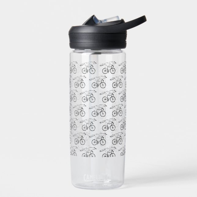 Whimsical Fox on Bicycle Art Print Water Bottle (Left)