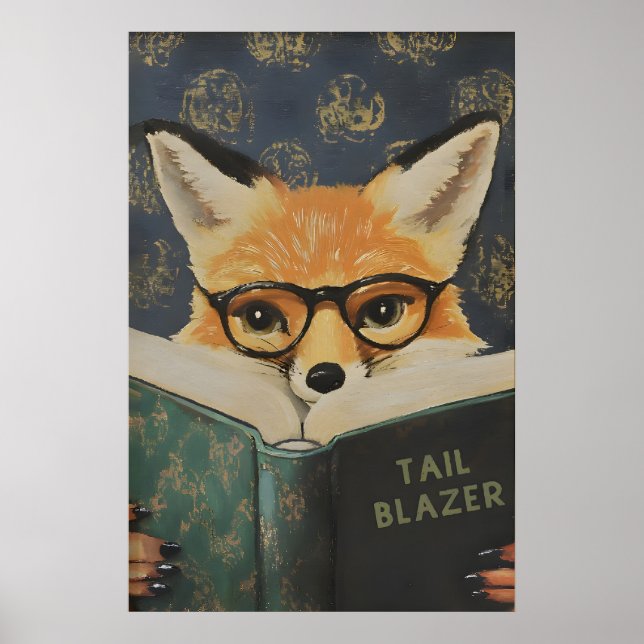 Whimsical Fox Reading Book Art Print (Front)