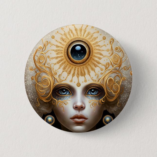 Whimsical Fox Woodland Fantasy Art Button (Front)