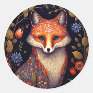 Whimsical Fox Woodland Fantasy Art Classic Round Sticker