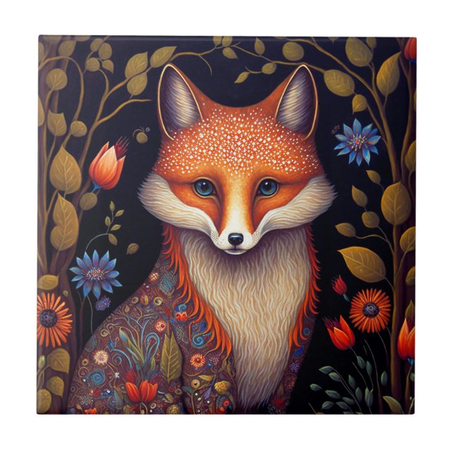 Whimsical Fox Woodland Fantasy Art Tile (Front)
