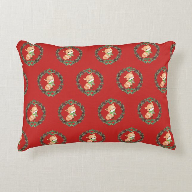 Whimsical Fox Wreath Decorative Cushion (Front)