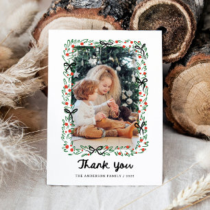 Whimsical Frame and Bow   Photo Christmas Thank You Card
