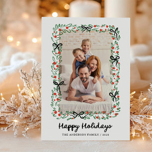 Whimsical Frame and Bow   Photo Happy Holidays Holiday Card