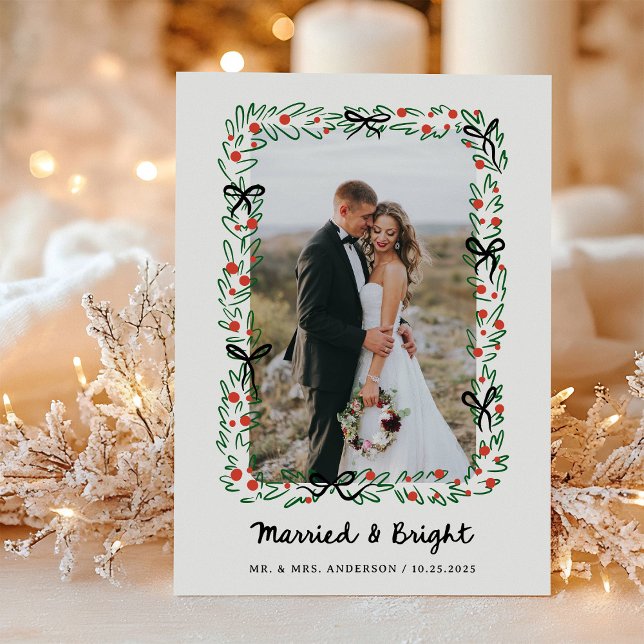 Whimsical Frame and Bow | Photo Married and Bright Holiday Card (Creator Uploaded)