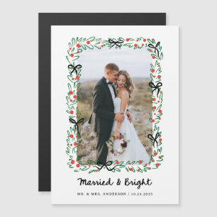 Whimsical Frame and Bow   Photo Married and Bright Magnetic Invitation