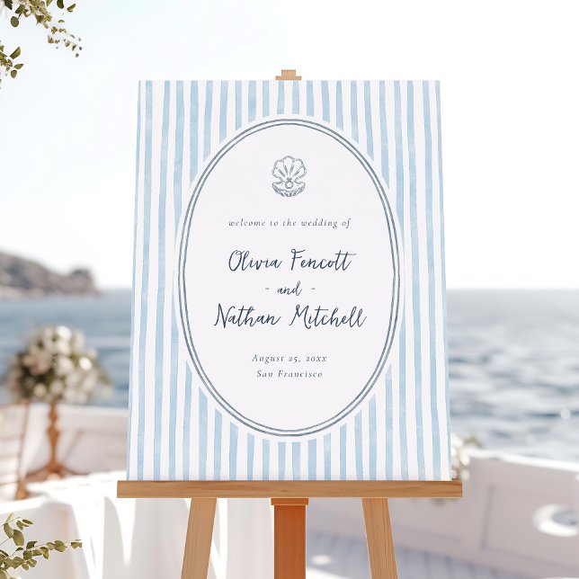 Whimsical Frame Blue Stripes Wedding Welcome Sign (Creator Uploaded)