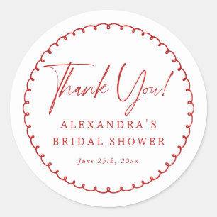 Whimsical Frame Red Bridal Shower Thank You Favour Classic Round Sticker