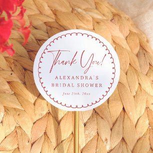 Whimsical Frame Red Bridal Shower Thank You Favour Classic Round Sticker