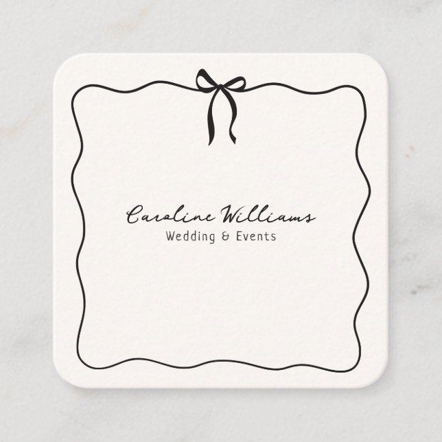 Whimsical framed bow, QR code Event Planning  Square Business Card (Front)