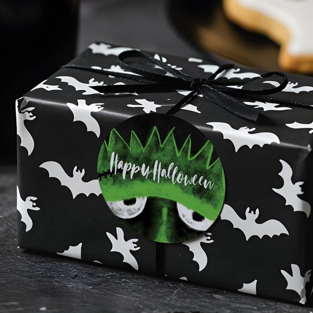 Whimsical Frankenstein Monster Happy Halloween Classic Round Sticker (Whimsical Frankenstein Monster Happy Halloween Classic Round Sticker)