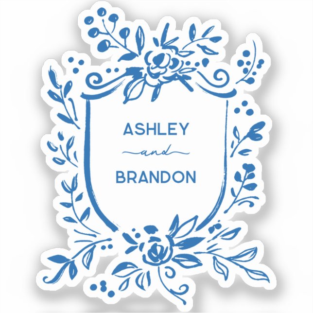 Whimsical French Blue Botanical Crest Wedding (Front)