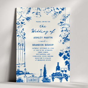 Whimsical French Blue Garden Pastoral Wedding  Invitation
