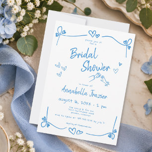 Whimsical French Blue Hand Drawn Bridal Shower Invitation