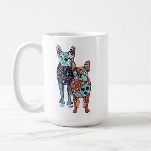 Whimsical French Bulldogs Folk Art Doodle Ceramic Coffee Mug