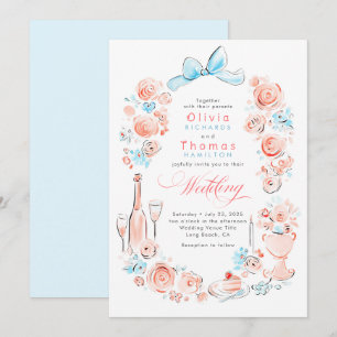 Whimsical French Floral Hand Drawn Wedding Invitation