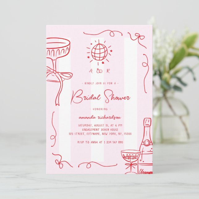 Whimsical French Fun Hand Drawn Bridal Shower Invitation (Standing Front)