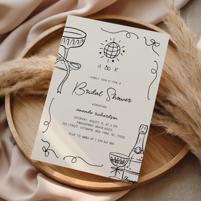 Whimsical French Fun Hand Drawn Bridal Shower Invitation (Creator Uploaded)