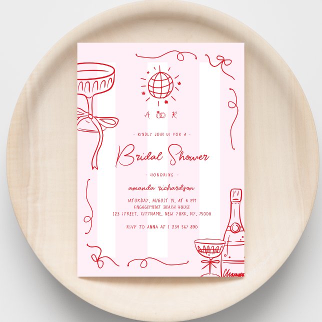Whimsical French Fun Hand Drawn Bridal Shower Invitation (Creator Uploaded)