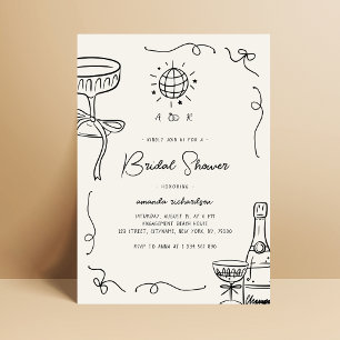 Whimsical French Fun Hand Drawn Bridal Shower Invitation