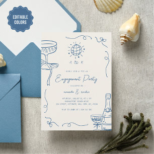 Whimsical French Fun Hand Drawn Engagement Party Invitation
