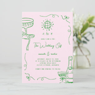 Whimsical French Fun Monogram Hand Drawn Wedding Invitation