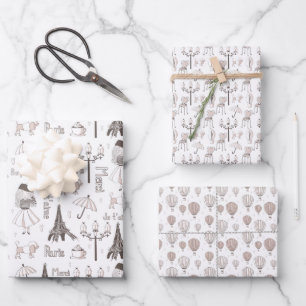 Whimsical French Wrapping Paper Sheet