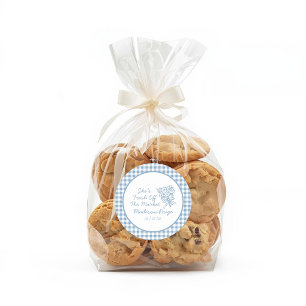 Whimsical Fresh Off The Market Blue Bridal Shower Classic Round Sticker