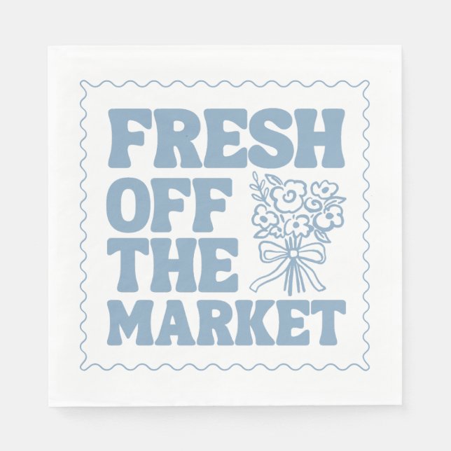 Whimsical Fresh Off The Market Blue Bridal Shower Napkin (Front)