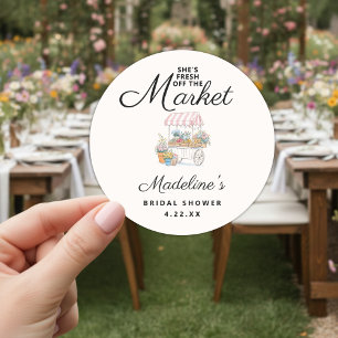 Whimsical Fresh Off The Market Bridal Shower  Classic Round Sticker