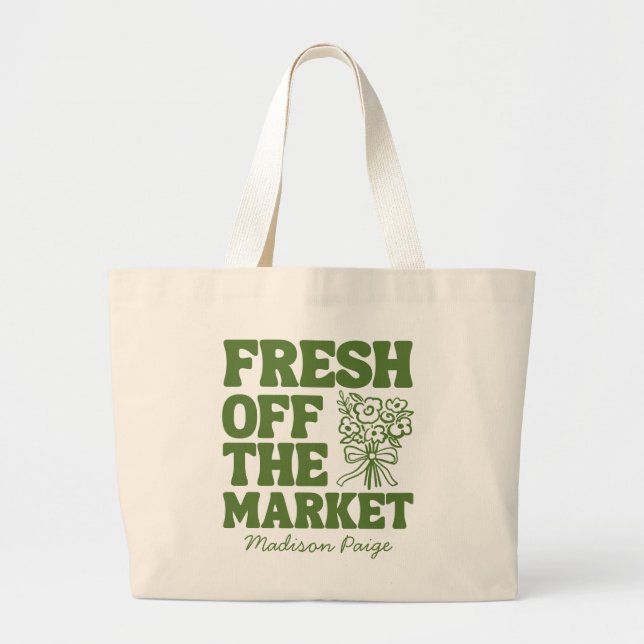 Whimsical Fresh Off The Market Green Bridal Shower Large Tote Bag (Front)