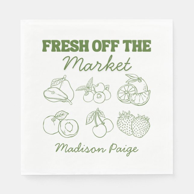 Whimsical Fresh Off The Market Green Bridal Shower Napkin (Front)