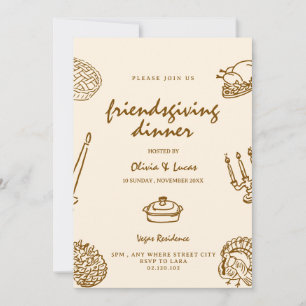 Whimsical friendsgiving doodle Dinner Invitation