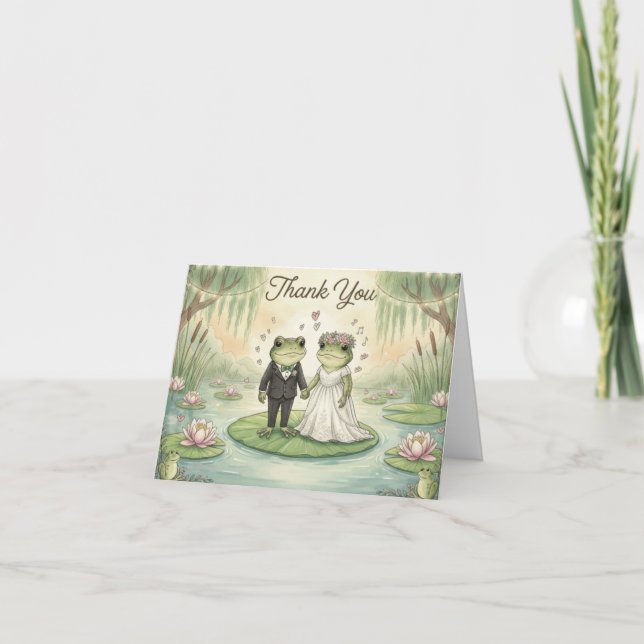 Whimsical Frog Couple Wedding Thank You Card (Front)