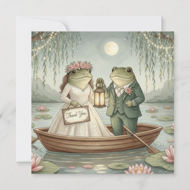 Whimsical Frog Couple Wedding Thank You Card (Front)