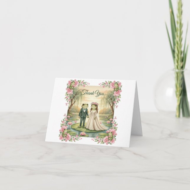 Whimsical Frog Couple Wedding Thank You Card (Front)