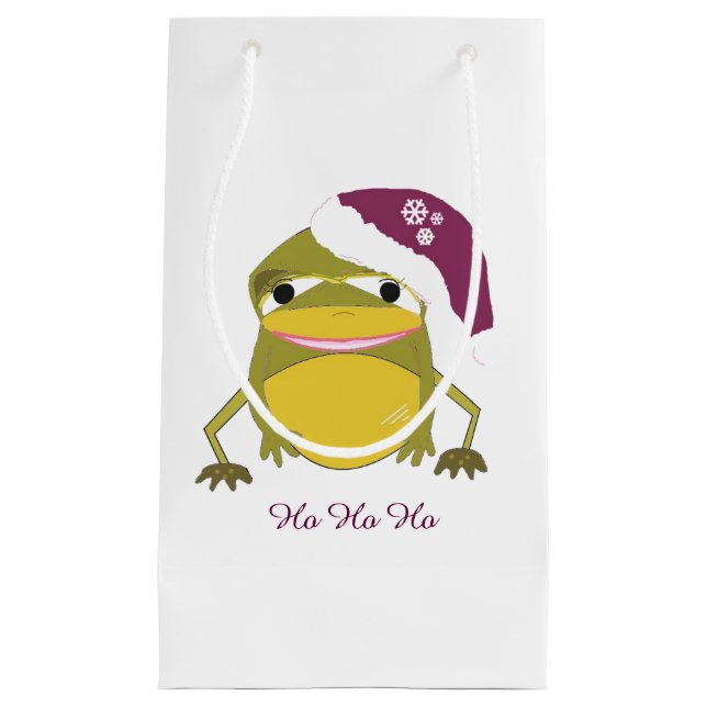 Whimsical Frog in a Santa Hat Small Gift Bag (Front)