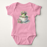 Whimsical Frog in Floral Teacup