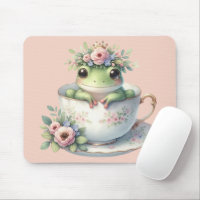 Whimsical Frog in Floral Teacup