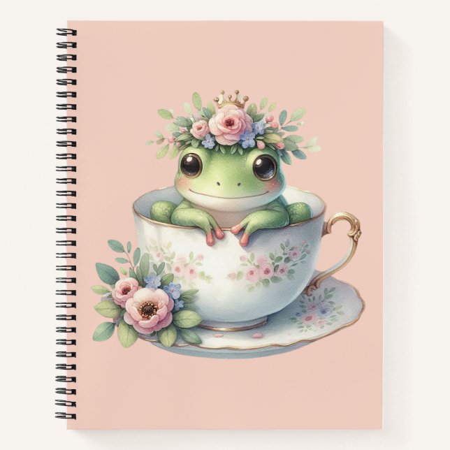Whimsical Frog in Floral Teacup Notebook (Front)