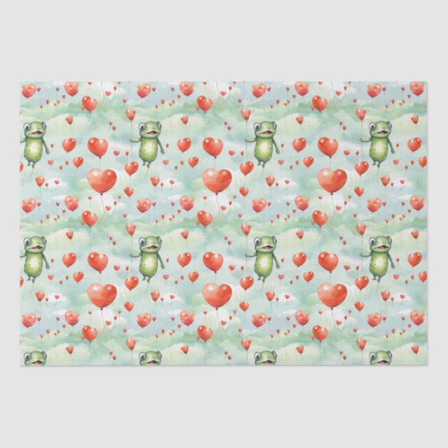 Whimsical Frog lot of heart balloons Tissue Paper (Front)