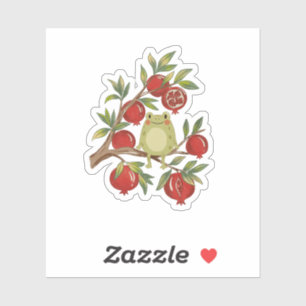 Whimsical Frog on Pomegranate Branch Botanical Art