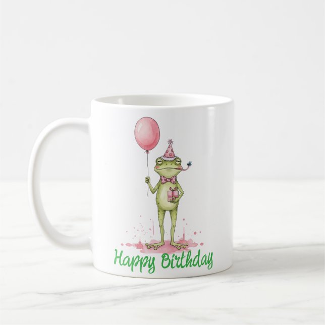 Whimsical Frog with Balloon Birthday Party Coffee Mug (Left)