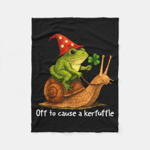 Whimsical frog wizard off to cause a kerfuffle mem fleece blanket