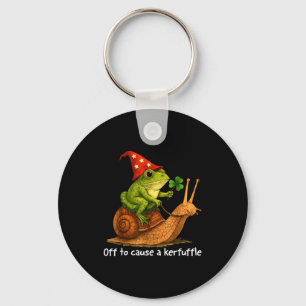 Whimsical frog wizard off to cause a kerfuffle mem key ring