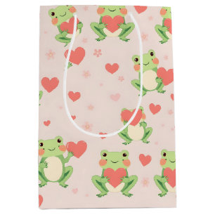 Whimsical Frogs Hearts Valentine's Day Cute Animal Medium Gift Bag