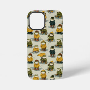 Whimsical Frogs in Raincoats Pattern iPhone 12 Mini Case