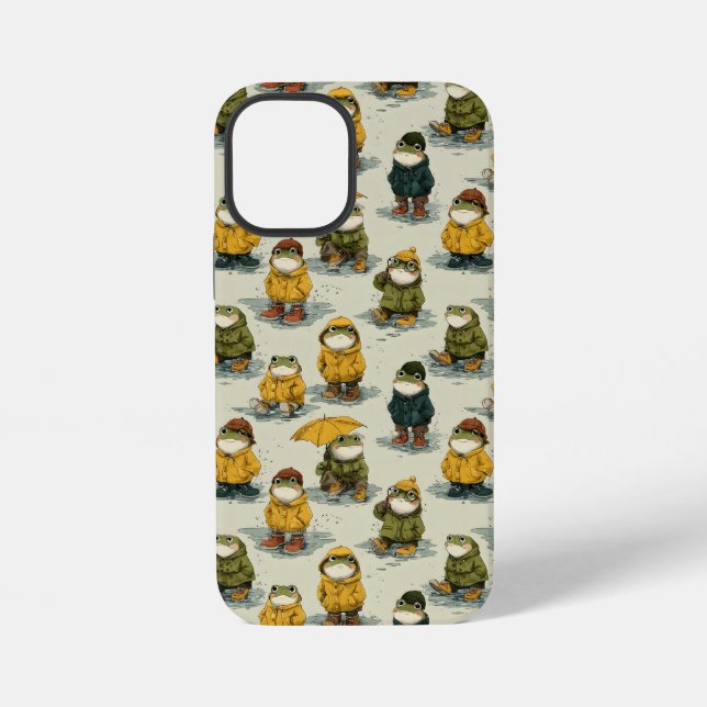Whimsical Frogs in Raincoats Pattern iPhone Case (Back)
