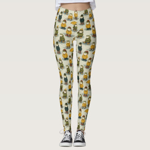 Whimsical Frogs in Raincoats Pattern Leggings