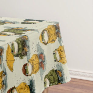Whimsical Frogs in Raincoats Pattern Tablecloth